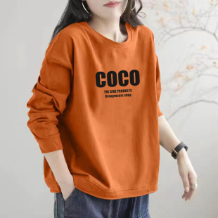 宽松显瘦文艺上衣 印花卫衣女春秋款 品牌清仓外贸出口纯棉时尚 长袖