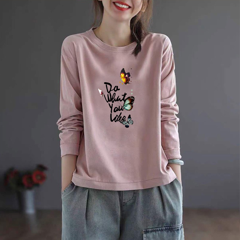 100%纯棉休闲长袖T恤上衣女