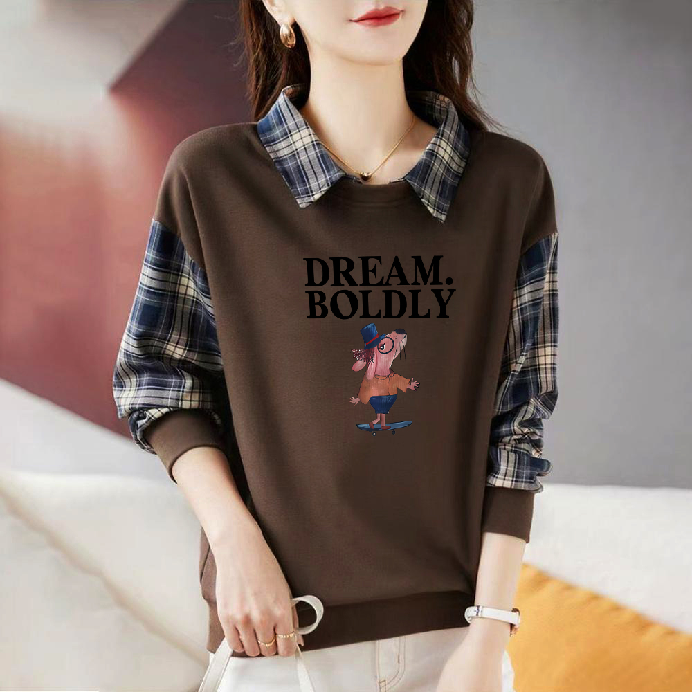 纯棉假两件时尚长袖卫衣女