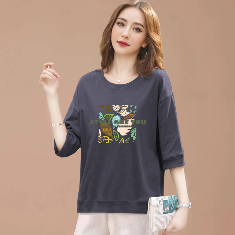 100%纯棉七分袖T恤上衣女