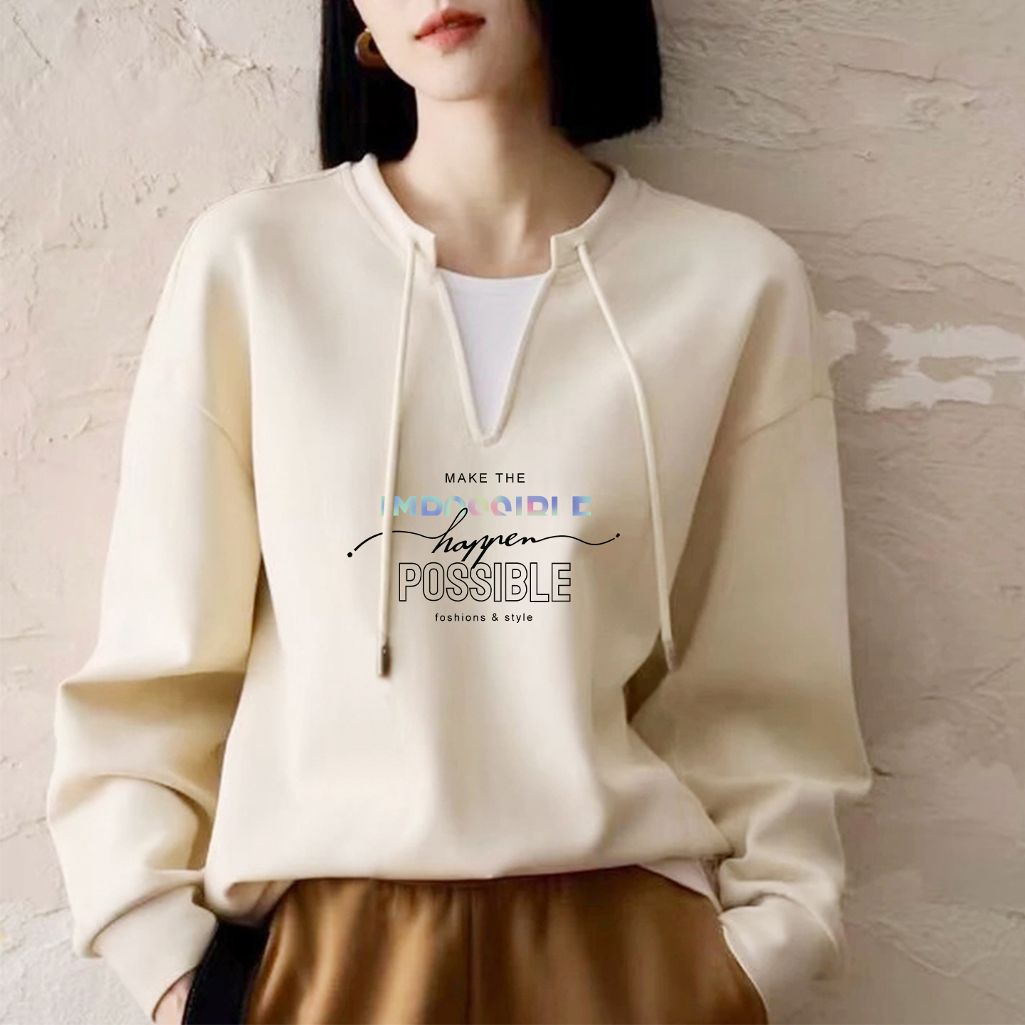 纯棉时尚印花长袖卫衣女