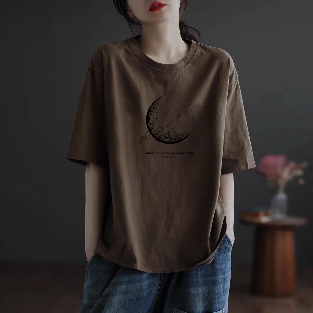大牌剪标纯棉印花休闲上衣女