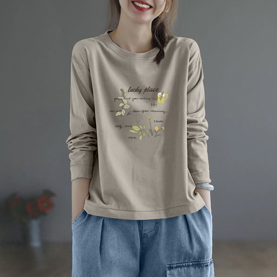 清仓纯棉时尚印花长袖t恤女