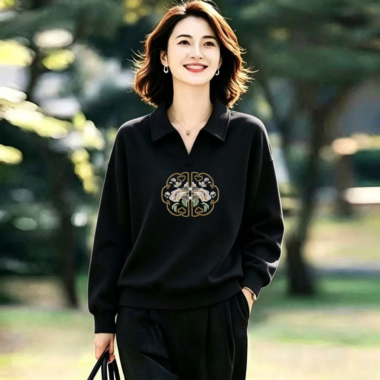 大码女装纯棉长袖时尚POLO领卫衣