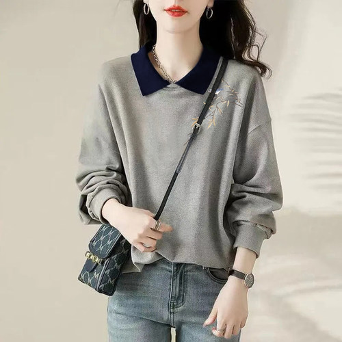 纯棉时尚长袖POLO领卫衣女