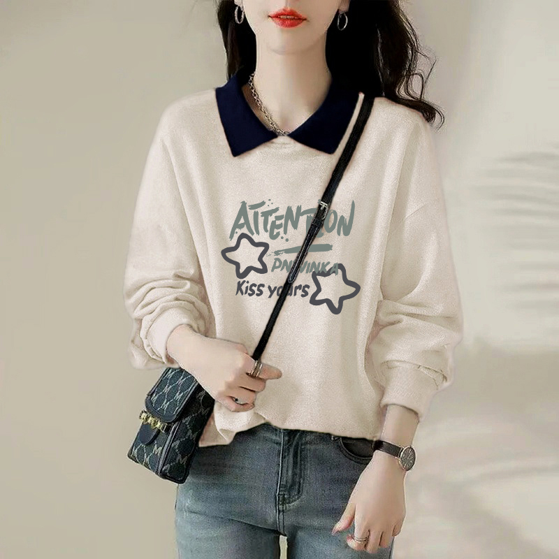 纯棉时尚POLO领长袖卫衣女