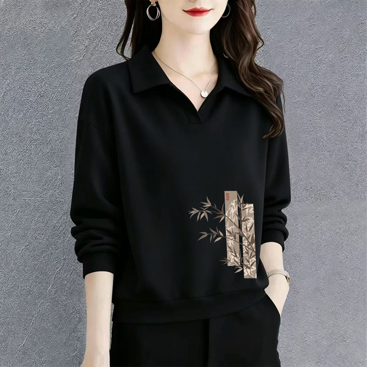 纯棉长袖POLO领卫衣女