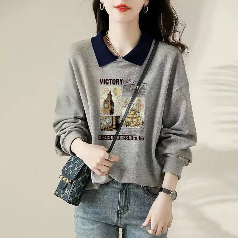 纯棉时尚翻领长袖卫衣女