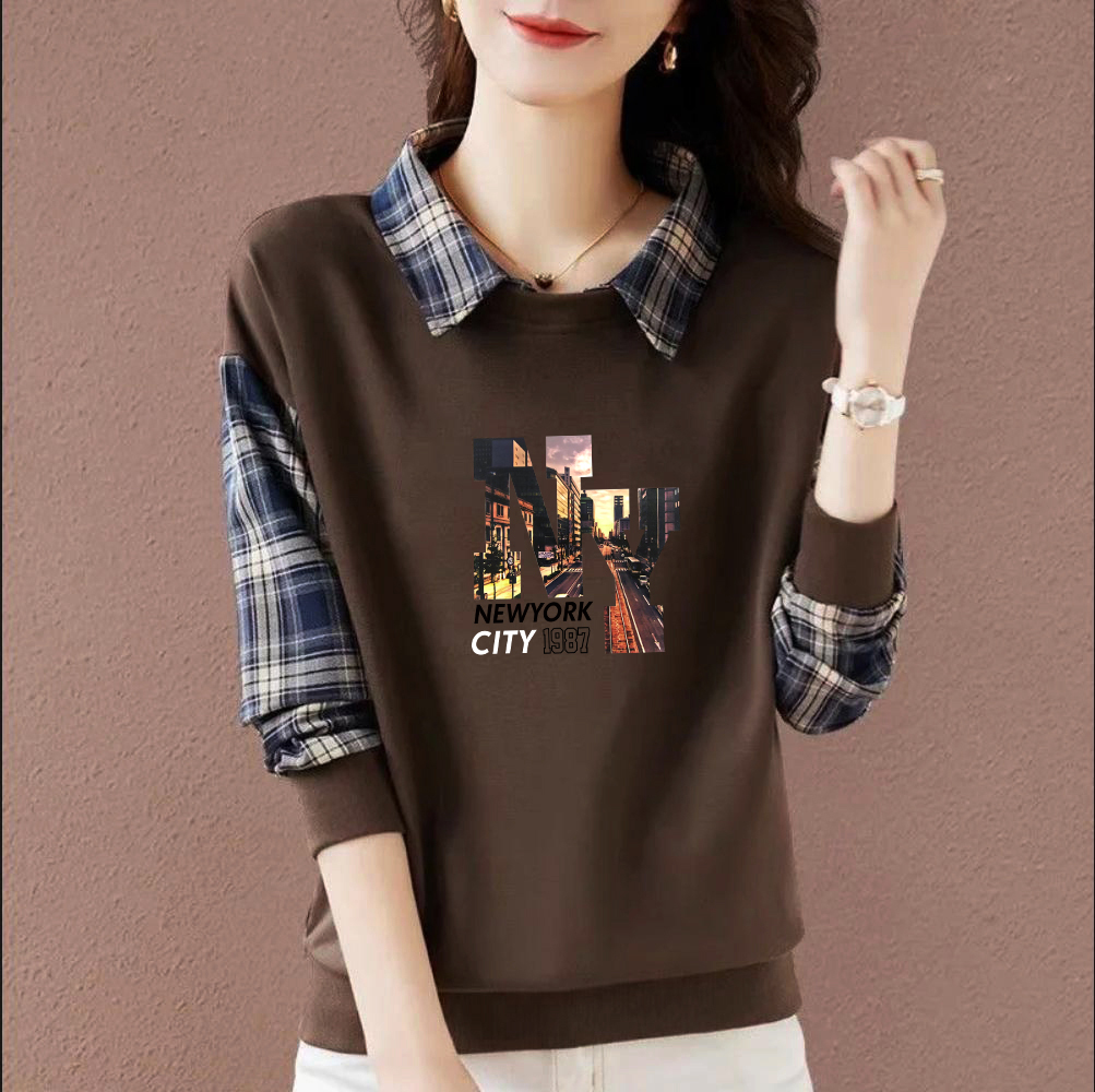 纯棉长袖气质假两件卫衣女