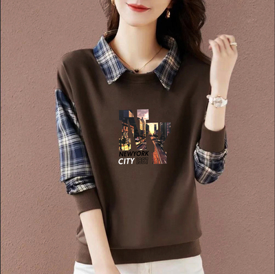 纯棉长袖气质假两件卫衣女