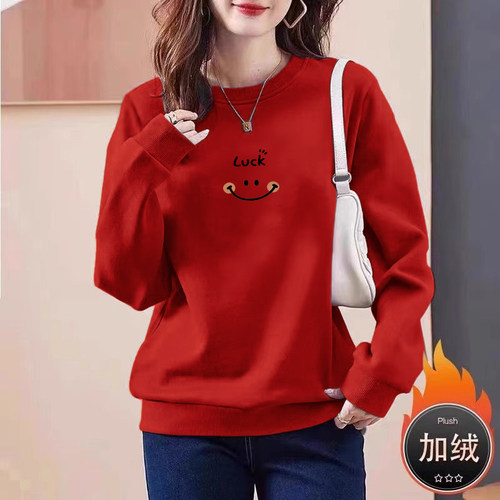 纯棉时尚加绒长袖卫衣女