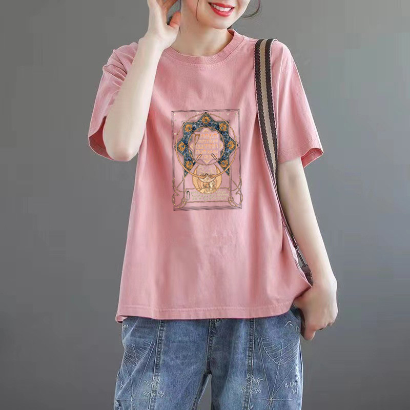 夏季纯棉大码休闲短袖t恤上衣女