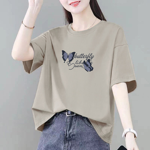 外贸折扣店正品 t恤女夏百搭显瘦休闲体恤上衣 纯棉时尚 印花短袖