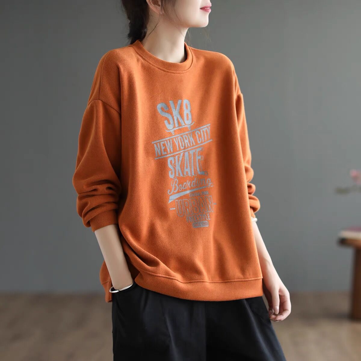 外贸出口纯棉长袖卫衣女显瘦上衣