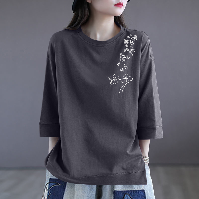 100%纯棉休闲七分袖t恤衫女