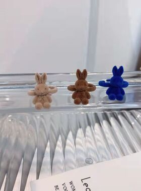 克莱因蓝色植绒兔子开口戒指甜美少女时尚百搭食指戒可爱跨境饰品