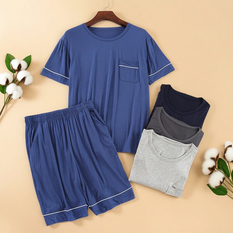 夏季男士短袖短裤两件套装休闲大码宽松运动青年中老年家居服外穿