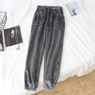 冬季加绒加厚法兰绒男士家居裤珊瑚绒睡裤宽松大码直筒2025年新款