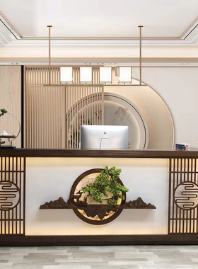 新中式收银台复古餐厅茶楼吧台名宿养生馆前台接待台柜台
