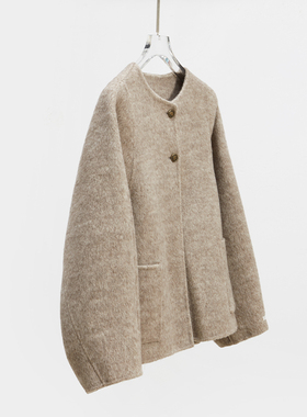 圆领牦牛绒双面廓形羊毛羊绒短款毛呢大衣外套女秋冬高级感小个子
