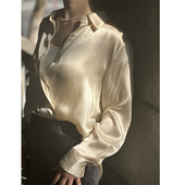 舒适又气质通勤 高端大牌宽松廓形秋轻奢法式 缎面真丝衬衫 女长袖