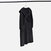 极简风连帽羊绒羊毛呢大衣女中长款 宽松系带围巾外套秋冬减龄深灰