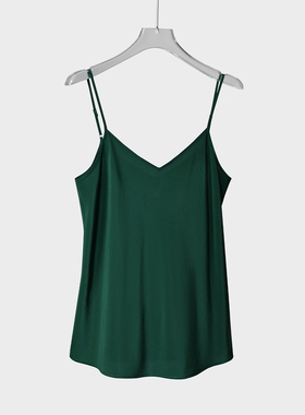 FOR DEMI 祖母绿斜裁100%真丝桑蚕丝吊带背心女春夏内搭
