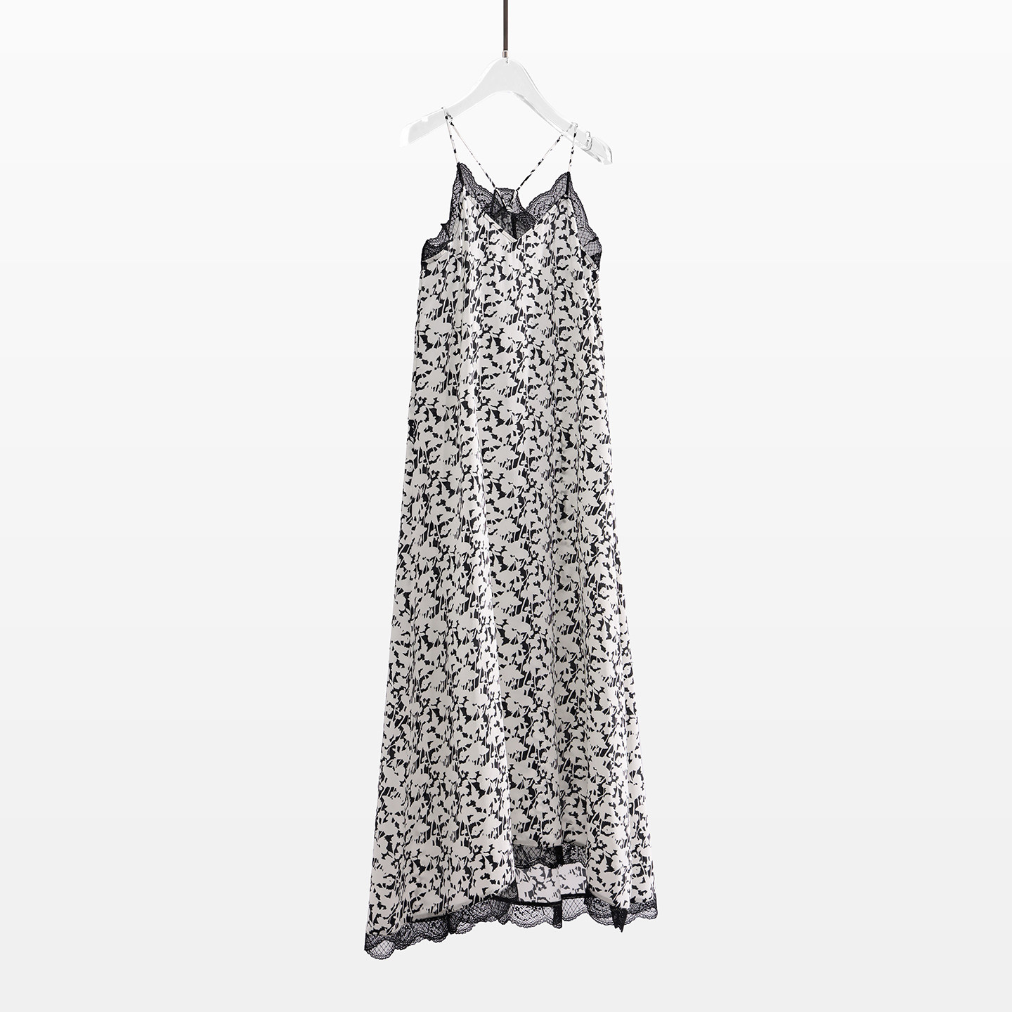 美到犯规~重磅100%桑蚕丝真丝吊带连衣裙女夏蕾丝拼接A字前短后长