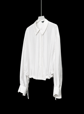 FOR DEMI桑蚕丝条纹长袖衬衫女POLO领基础款职场穿搭上衣