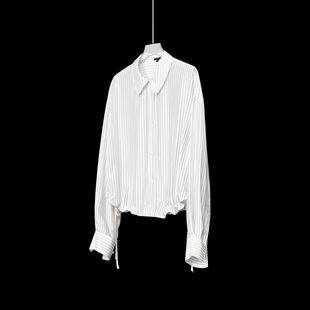 女POLO领基础款 衬衫 职场穿搭上衣 DEMI桑蚕丝条纹长袖 FOR