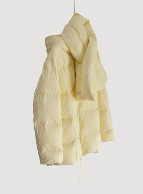 高智云朵龟背鹅绒服女中长款连帽加厚羽绒服廓形小个子冬围巾外套