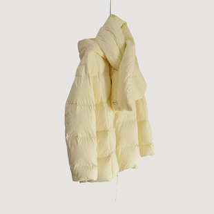 高智云朵龟背鹅绒服女中长款连帽加厚羽绒服廓形小个子冬围巾外套