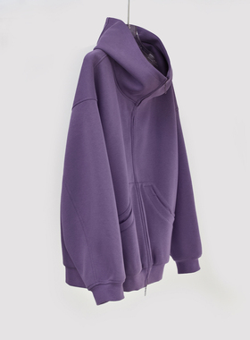 空气感卫衣外套女秋冬紫色宽松休闲外套情侣款秋冬连帽衫轻奢加绒