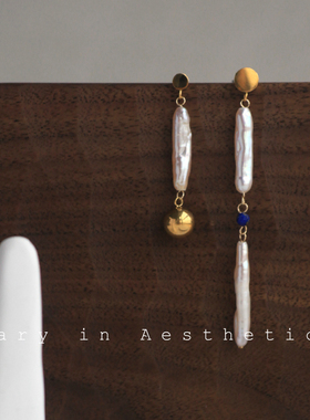 VIA途经天然淡水异形巴洛克珍珠不对称小众原创设计长款耳饰耳环