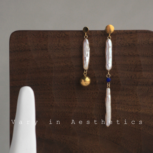 VIA途经天然淡水异形巴洛克珍珠不对称小众原创设计长款 耳饰耳环