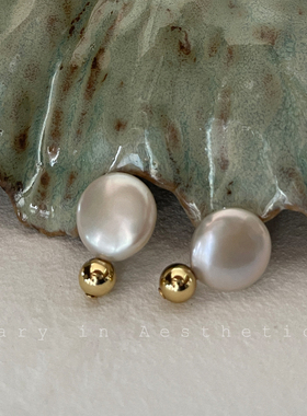 耳环2024新款爆款高级感钛合金扁圆馒头纽扣天然淡水真珍珠耳钉女