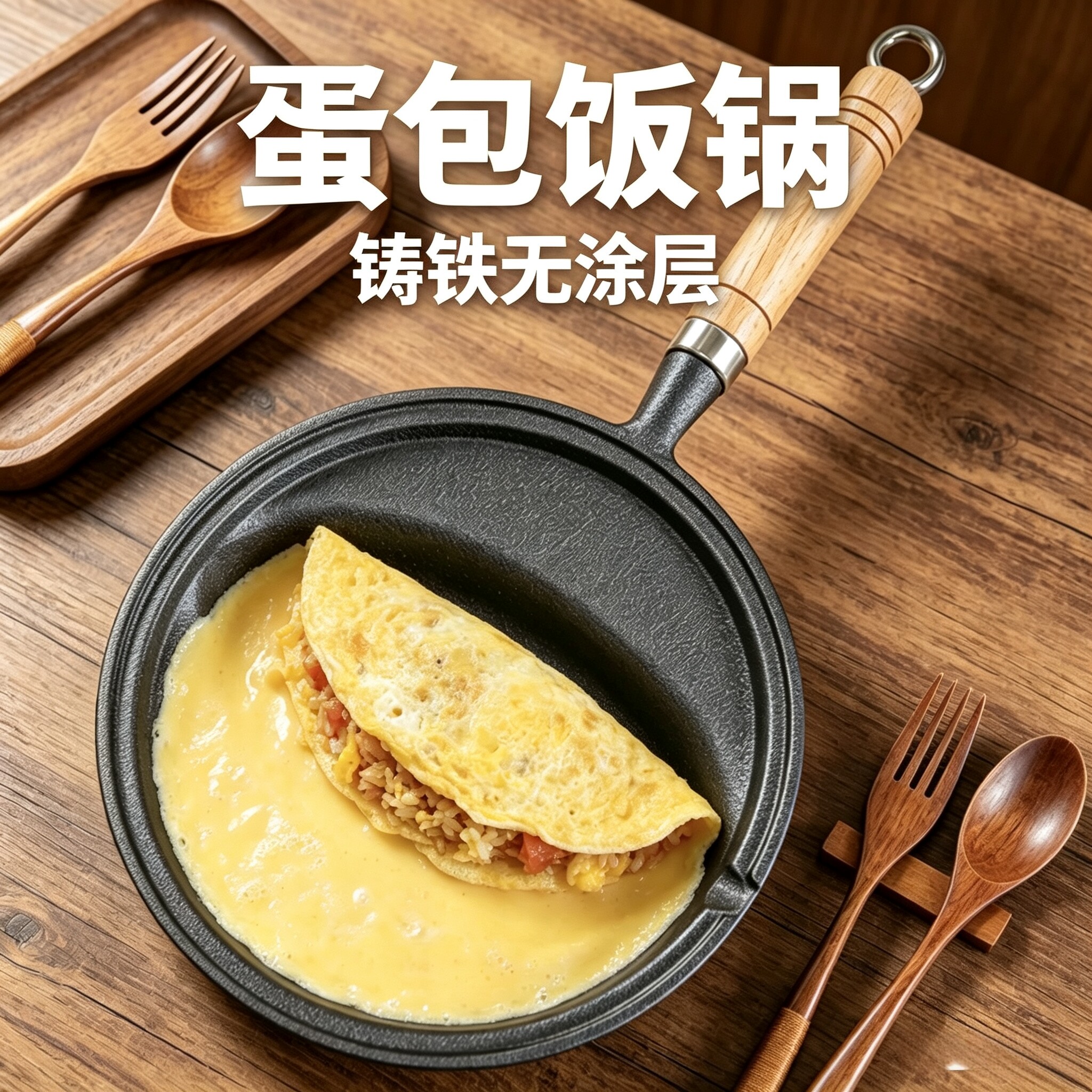 日式蛋包饭模具铸铁平底不粘锅商用煎锅流心蛋包饭锅燃气灶通用