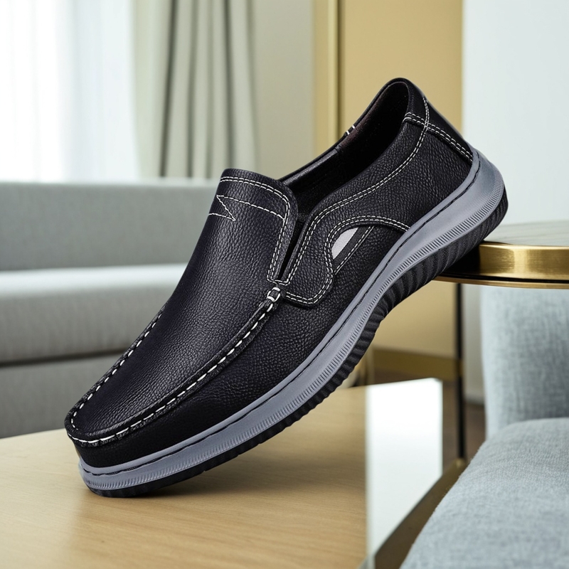 男鞋正品秋冬保暖2024新款男士商务休闲鞋头层牛皮耐磨鞋一脚蹬