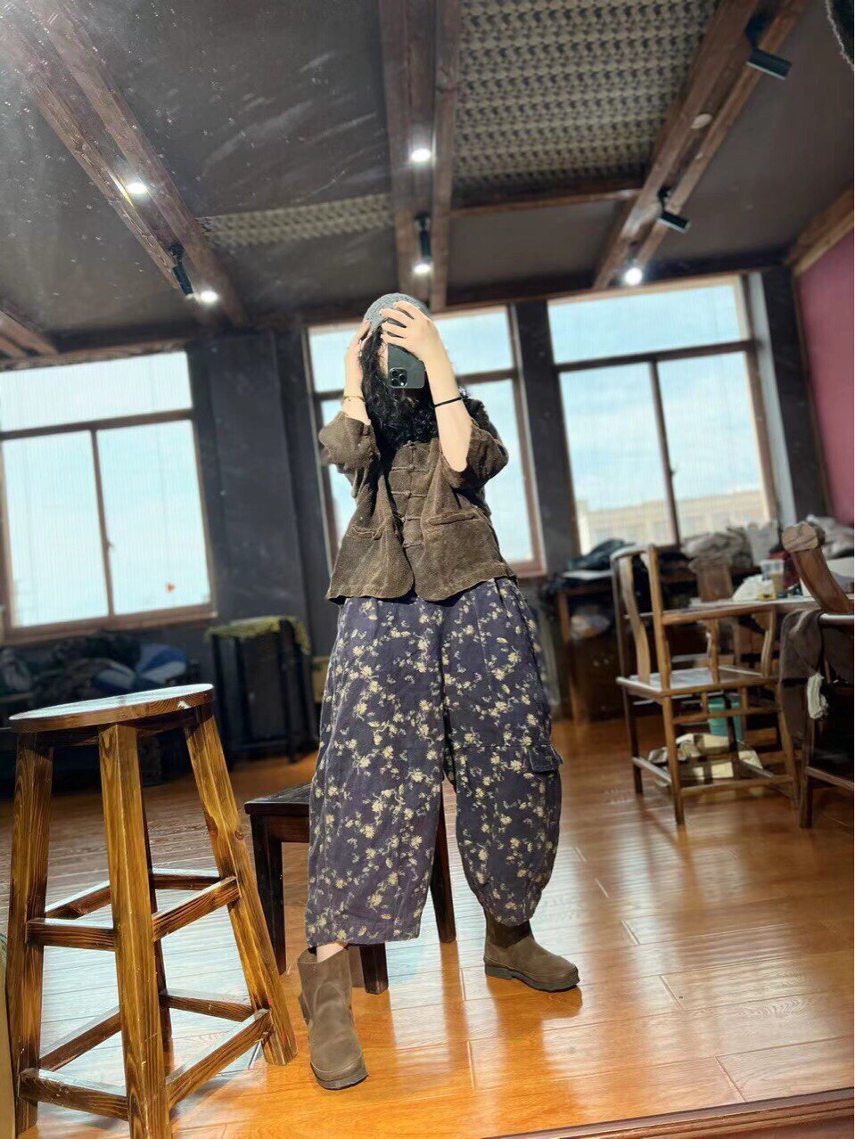 忆古朴拙秋冬粗麻亚麻国风复古复古蓝花萝卜裤无质量问题不退换