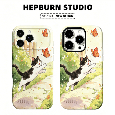 猫抓蝴蝶小众创意艺术适用iPhone171615pro手机壳新款华为mate70小米卡通vivoS19软iqooneo10苹果14findx8套
