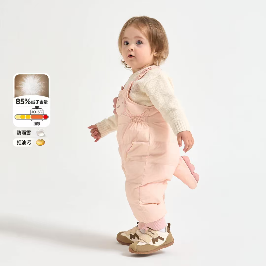 可开档宝宝羽绒裤儿童加厚保暖背带羽绒裤男童女童冬季外出裤子潮