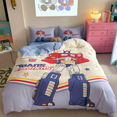A类全棉双层纱四件套卡通儿童大黄蜂赛车男孩床上用品3件套床笠款