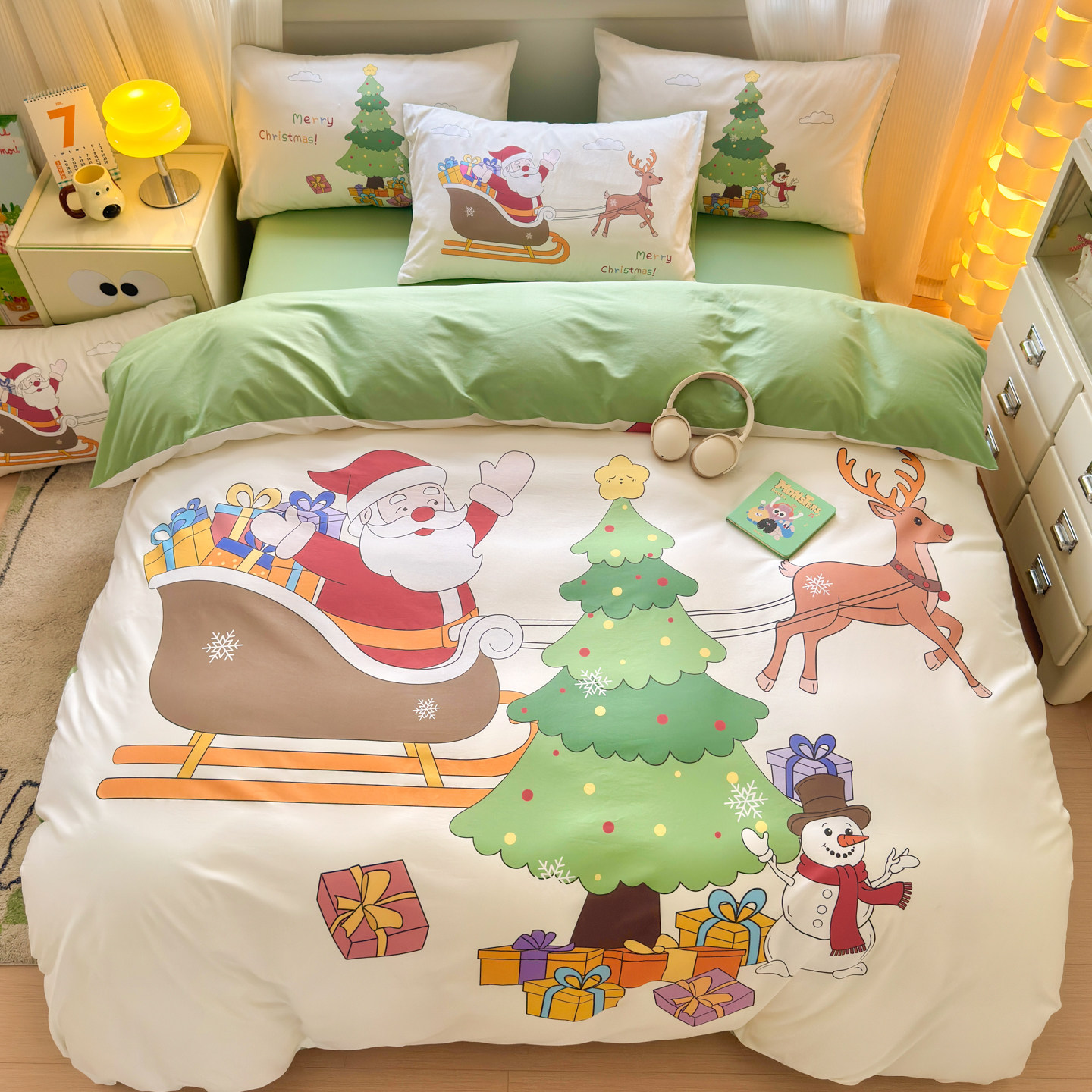 圣诞节床上用品三四件套纯棉全棉床笠1.35可定做单双人被套220240