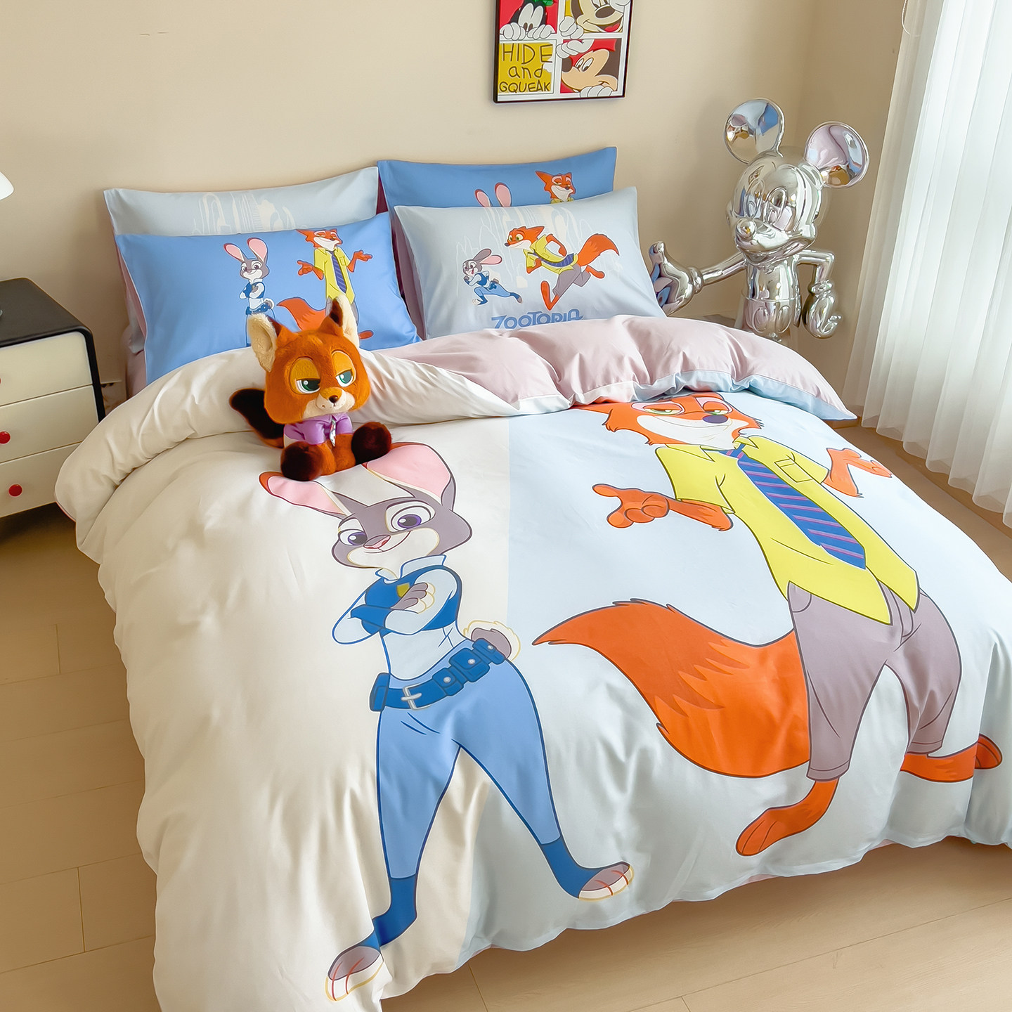 2026全棉印花迪士尼三四件套床笠纯棉男女孩可爱维尼兔子朱迪警官