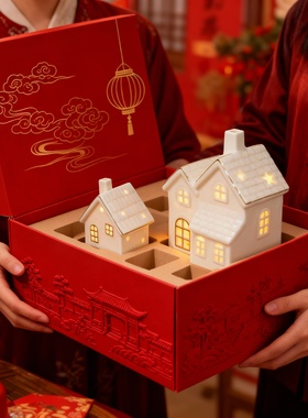 新中式陶瓷小房子LED灯光摆件