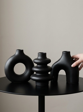 现代简约黑色几何花瓶摆件