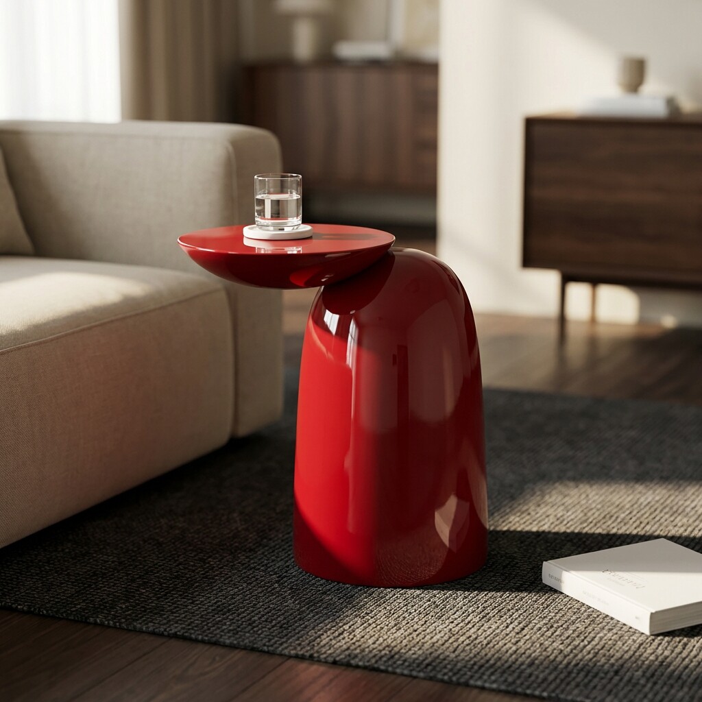 现代简约红色圆锥形玻璃边几客厅沙发小户型创意装饰摆件