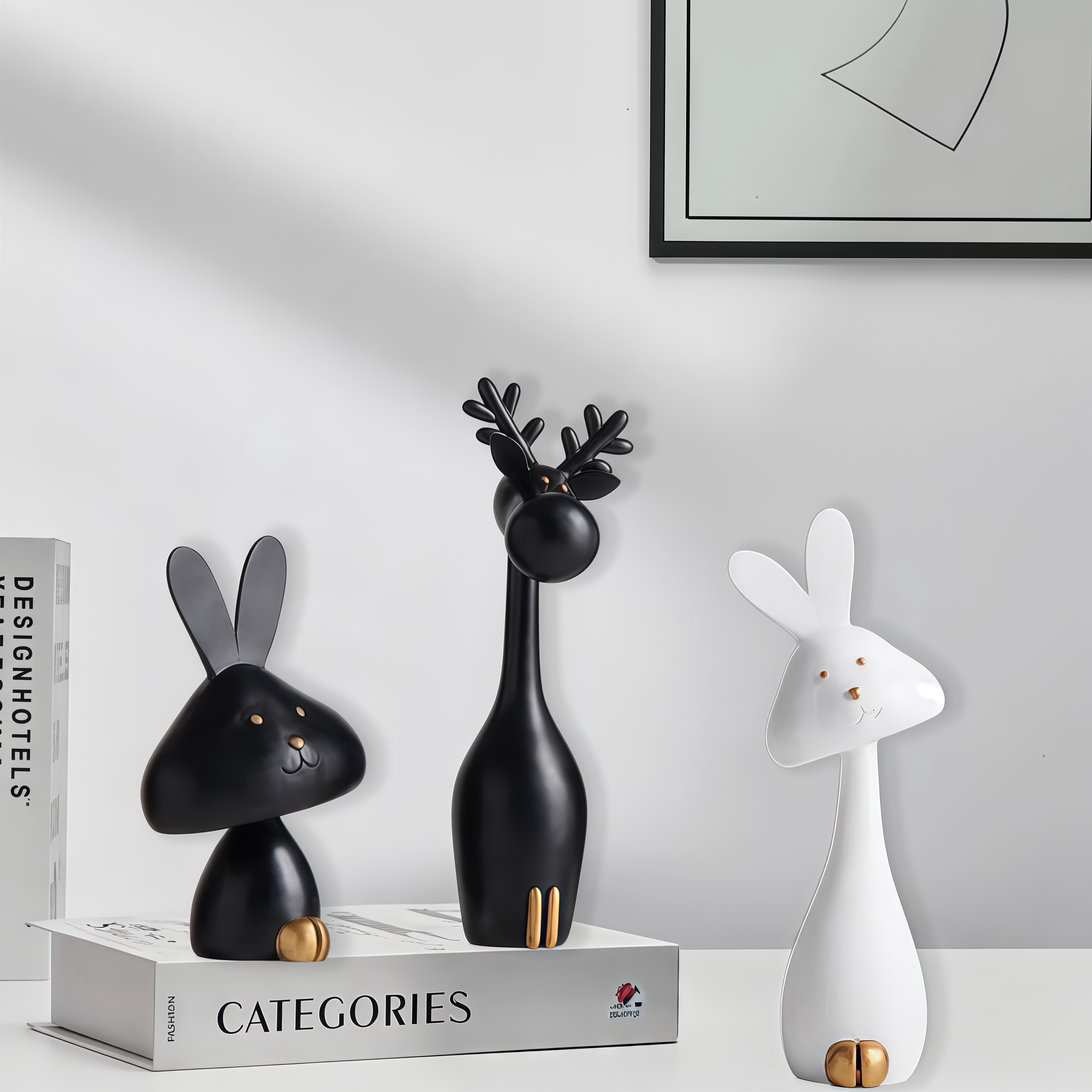 经典简约电视柜酒柜兔子摆件