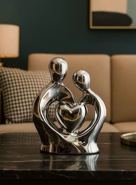 现代简约不锈钢人物雕塑摆件家居客厅装饰品创意艺术品