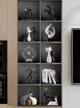 现代简约书柜电视柜套装摆件高级感小众柜子样板房软装饰品组合